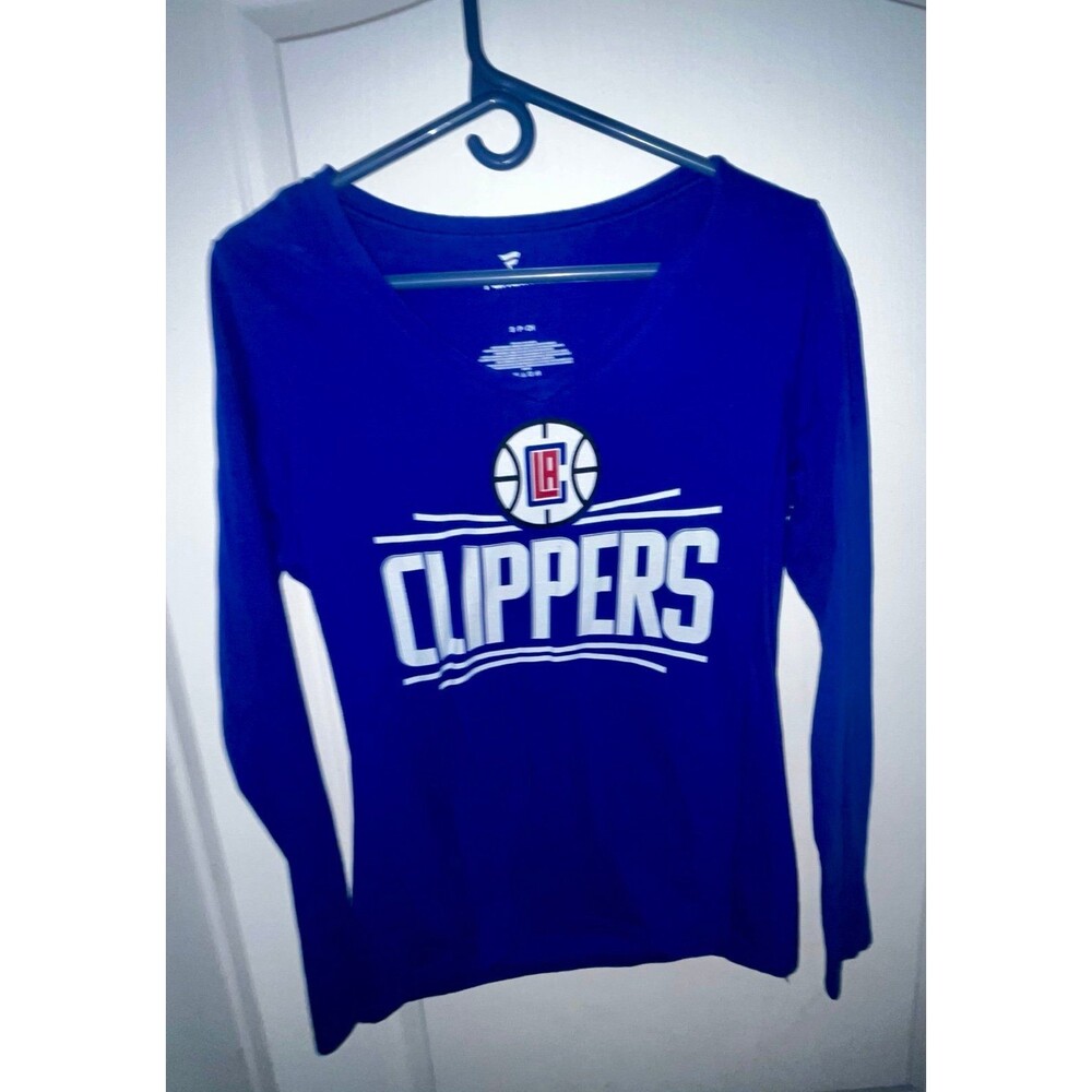 LA Clippers Women’s Long Sleeve V-Neck Shirt Fanatics Blue Size small